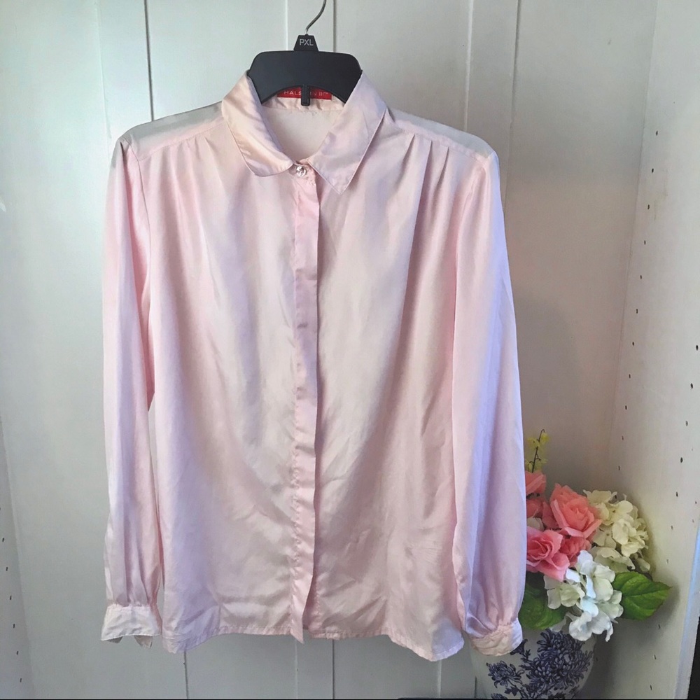 Vintage Halston III Soft Pink Polyester Blouse 14